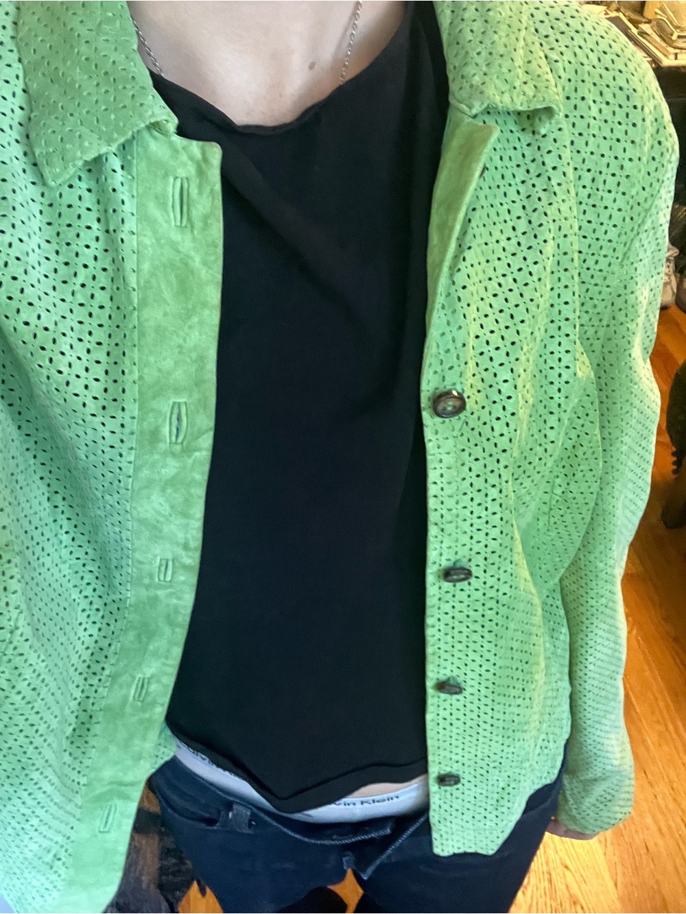 Vintage Green Perforated Cardigan Jacket
